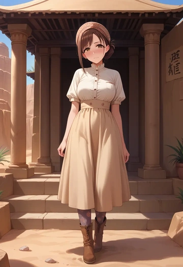 idolmaster,shimamura_uzuki,shirt dress,belted,stockings  - AI generated anime art