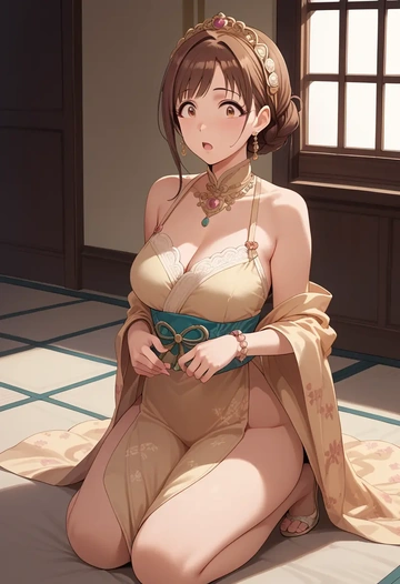 idolmaster,shimamura_uzuki,mesh graffiti top,dolphin shorts  - AI generated anime art