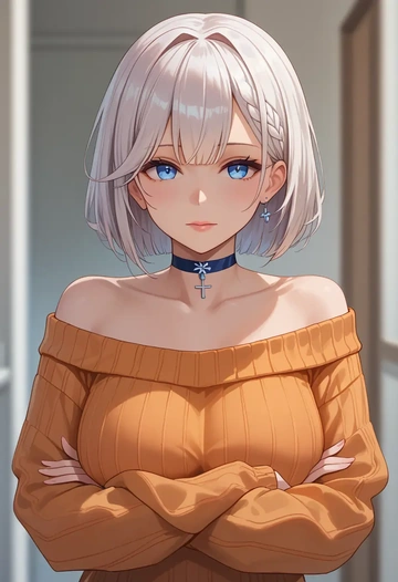 azur_lane,shinano_(azur_lane),orange,sweater,choker  - AI generated anime art