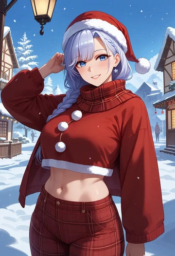 azur_lane,shinano_(azur_lane),Christmas,plaid trousers  - AI generated anime art