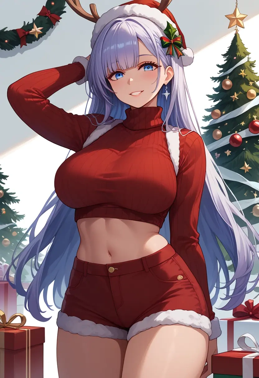 azur_lane,shinano_(azur_lane),Christmas,red velvet shorts,turtleneck sweater  - 