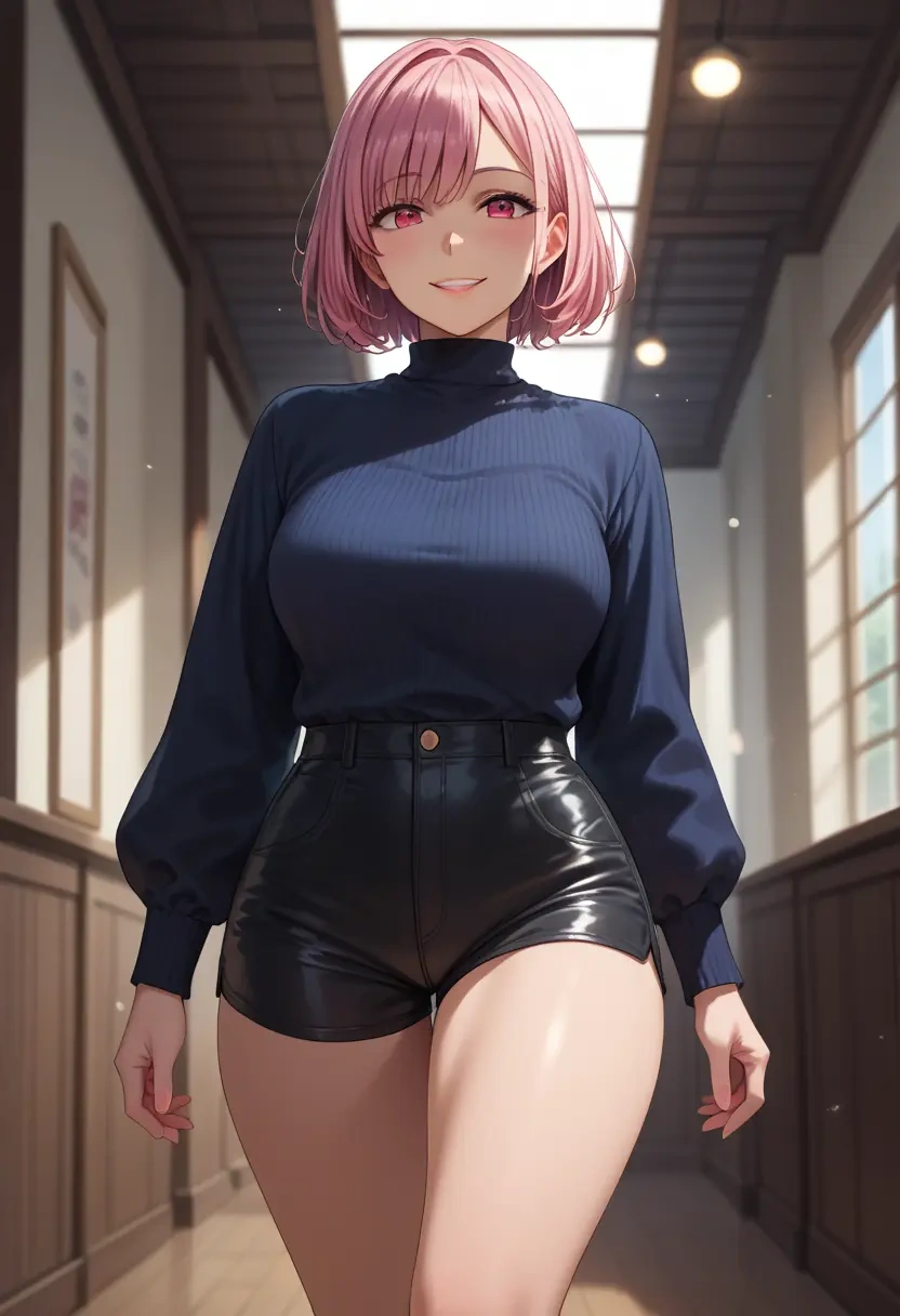 gridman_universe,shinjou_akane,leather,shorts  - 