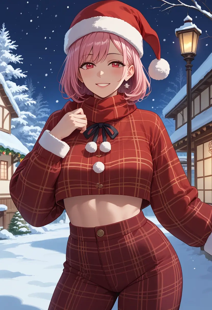 gridman_universe,shinjou_akane,Christmas,plaid trousers  - 