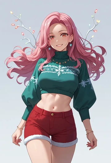 gridman_universe,shinjou_akane,Christmas,red velvet shorts  - AI generated anime art