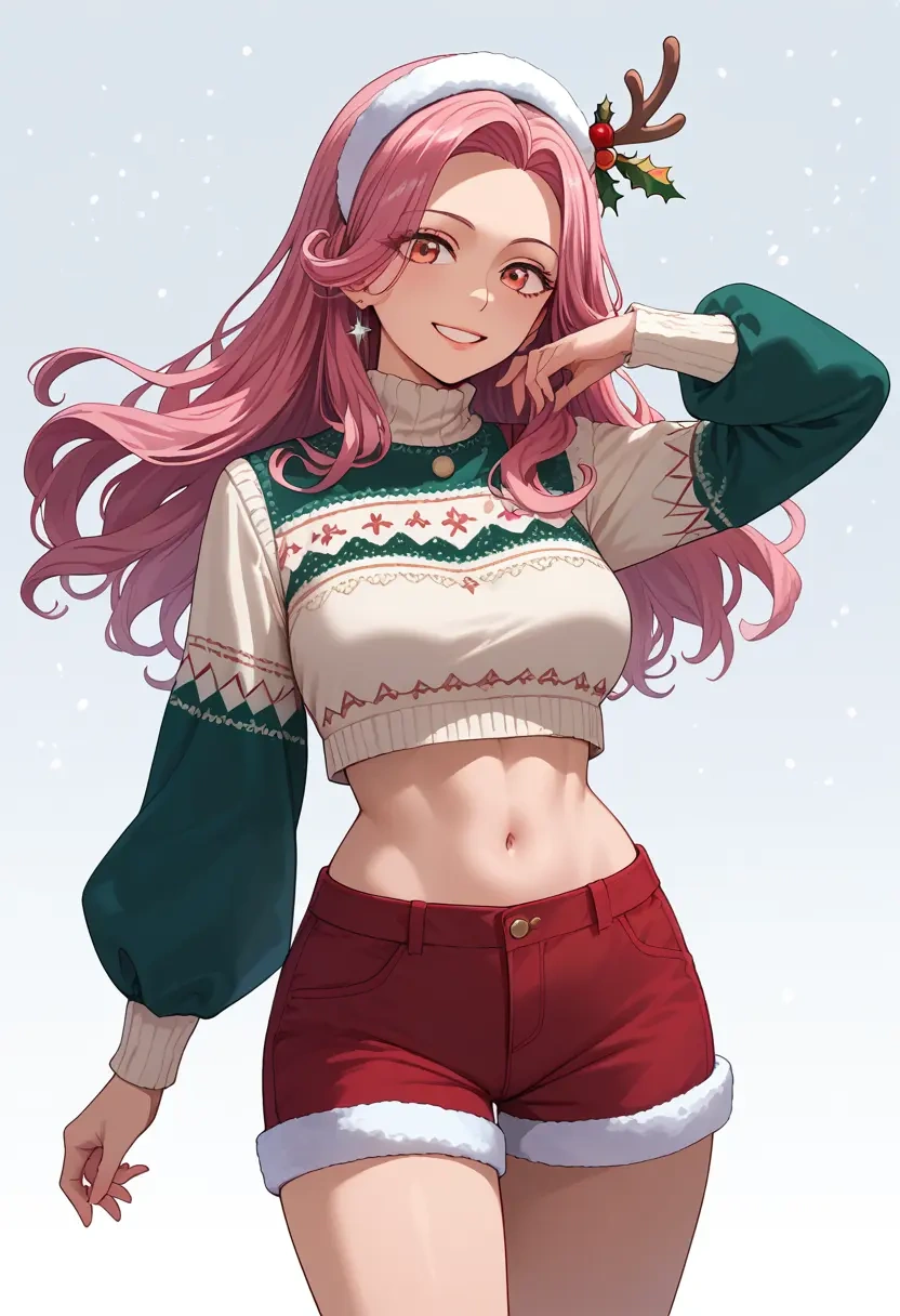 gridman_universe,shinjou_akane,Christmas,red velvet shorts  - 