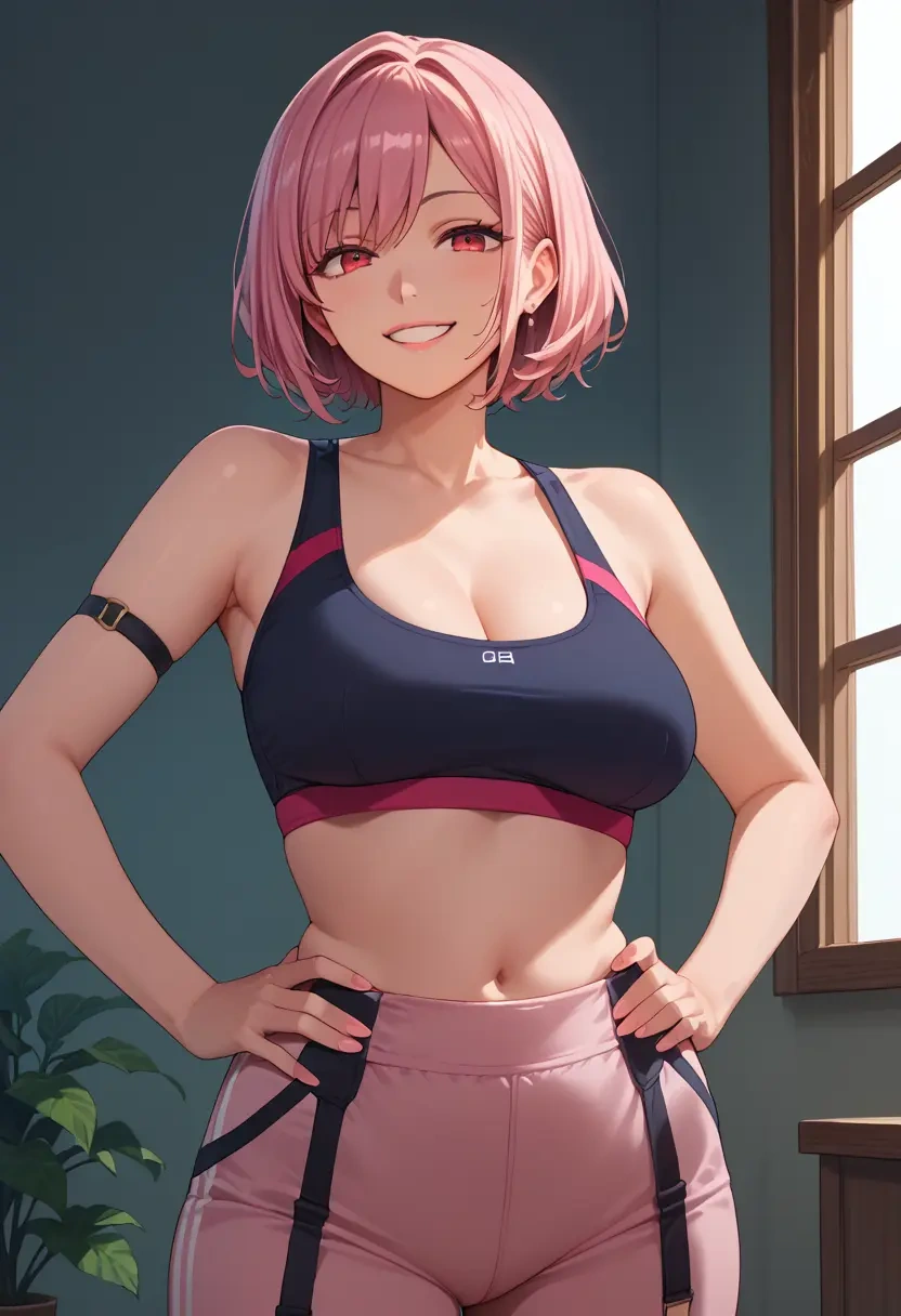 gridman_universe,shinjou_akane,sports bra,wide-leg joggers  - 