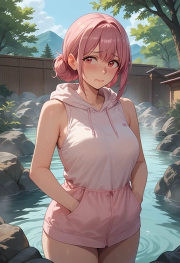 gridman_universe,shinjou_akane,sleeveless hoodie,biker shorts  - AI generated anime art