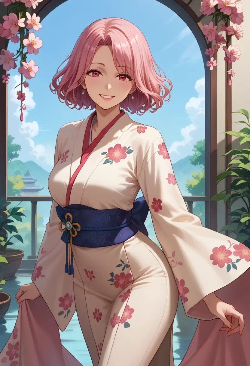 gridman_universe,shinjou_akane,kimono,silk,wide-leg trousers  - 