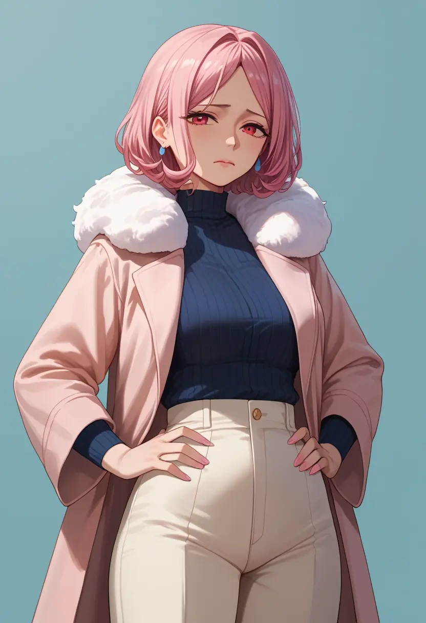 gridman_universe,shinjou_akane,coat,fur-collar,tailored trousers  - 