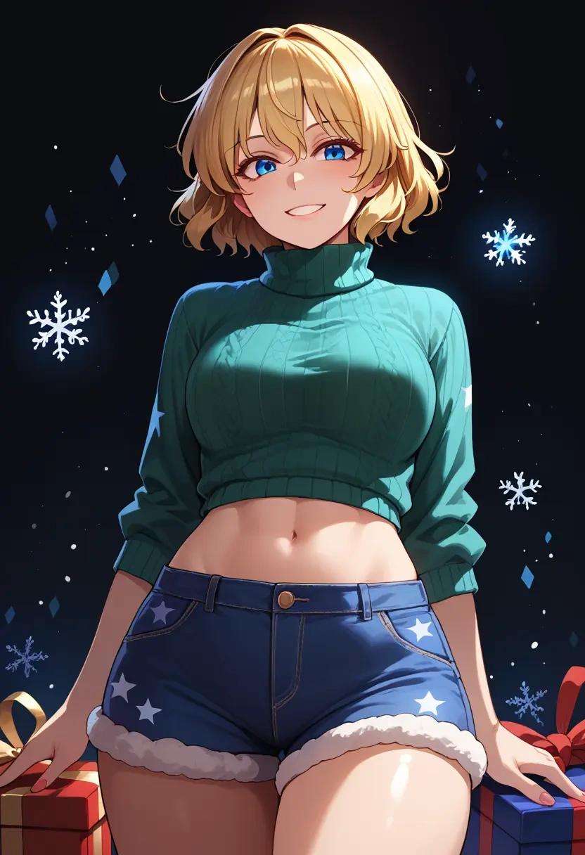 touhou,shinki_(touhou),Christmas,red velvet shorts,turtleneck sweater  - 