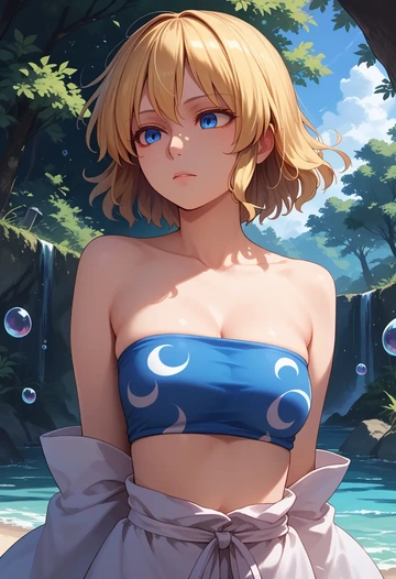 touhou,shinki_(touhou),tube top,jogger shorts  - AI generated anime art