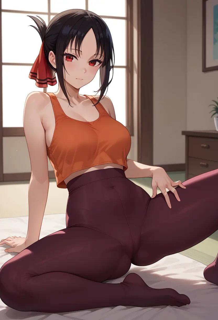 kaguya_sama_wa_kokurasetai,shinomiya_kaguya,yoga, leggings,spread legs,one leg up,sexy  - 