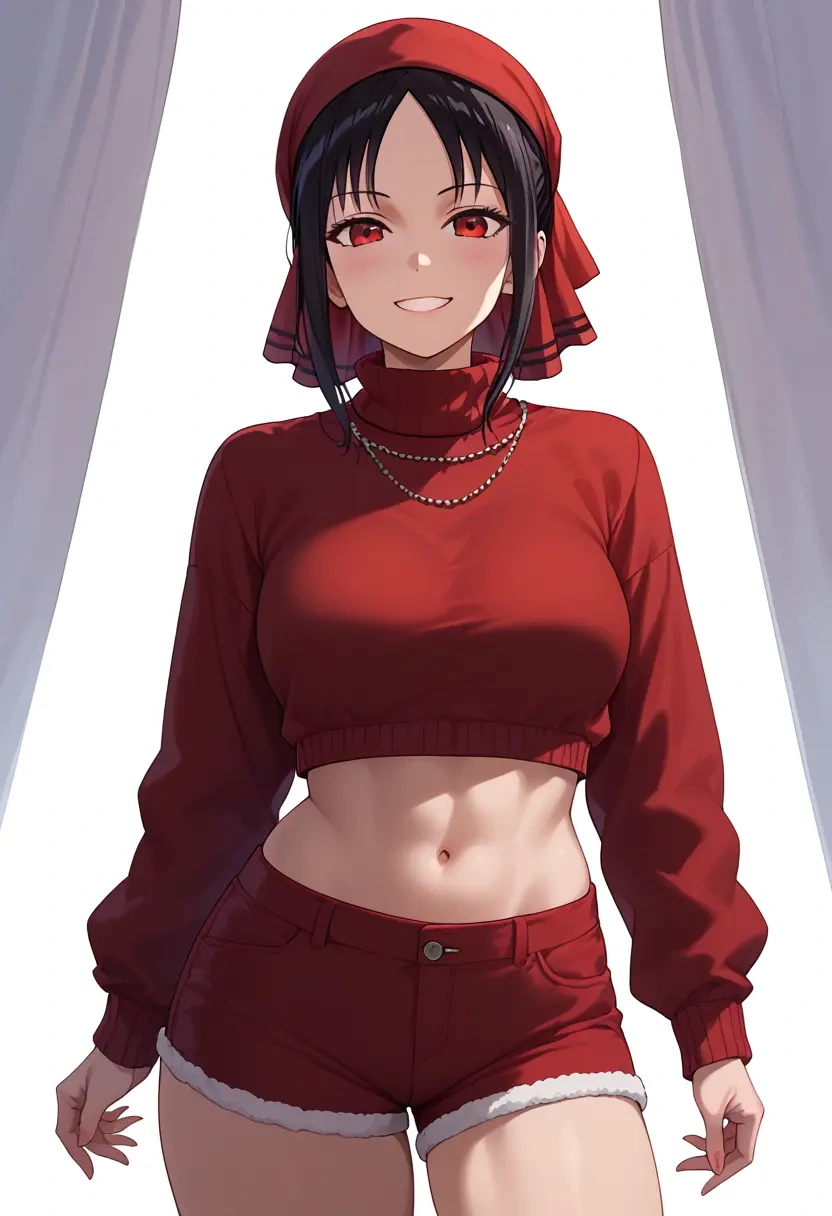 kaguya_sama_wa_kokurasetai,shinomiya_kaguya,Christmas,red velvet shorts,turtleneck sweater  - 