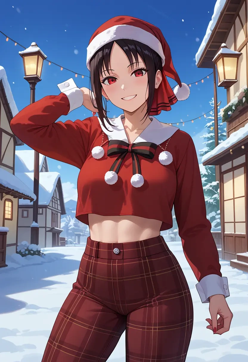 kaguya_sama_wa_kokurasetai,shinomiya_kaguya,Christmas,plaid trousers  - 