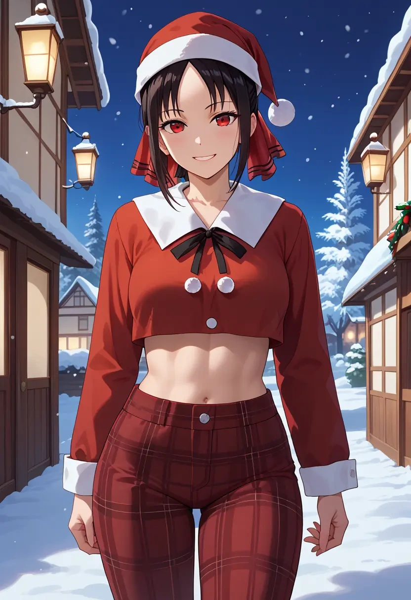 kaguya_sama_wa_kokurasetai,shinomiya_kaguya,Christmas,plaid trousers  - 