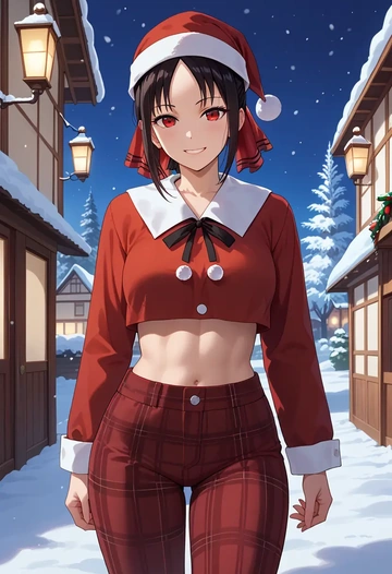 kaguya_sama_wa_kokurasetai,shinomiya_kaguya,Christmas,plaid trousers  - AI generated anime art