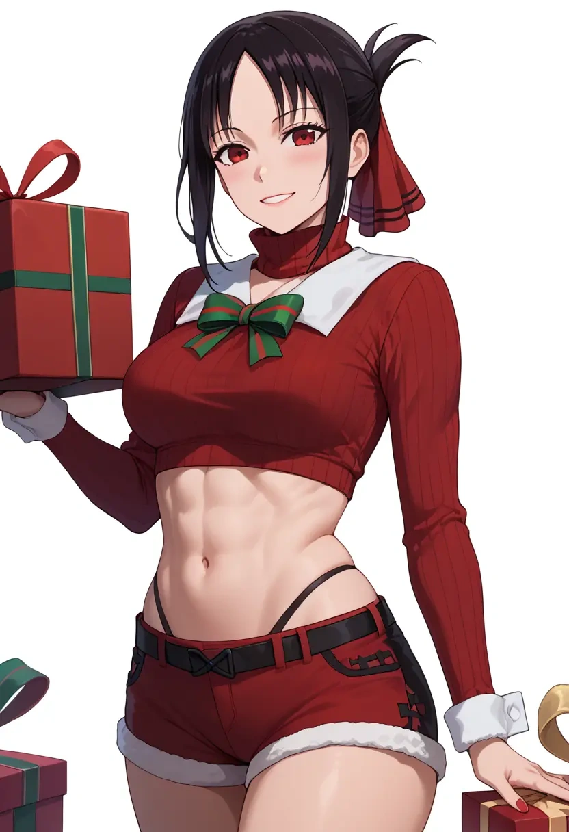 kaguya_sama_wa_kokurasetai,shinomiya_kaguya,Christmas,red velvet shorts,turtleneck sweater  - 