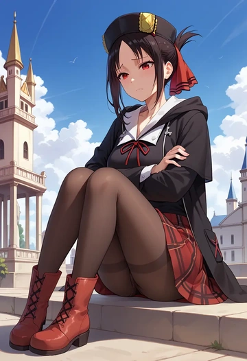 kaguya_sama_wa_kokurasetai,shinomiya_kaguya,winter,student uniform,hooded coat  - AI generated anime art