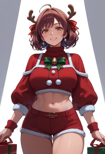 project_sekai,shinonome_ena,Christmas,red velvet shorts,turtleneck sweater  - AI generated anime art