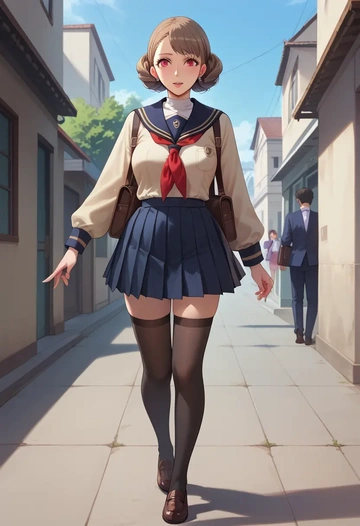 persona,shiomi_kotone,jk uniform, stockings  - AI generated anime art