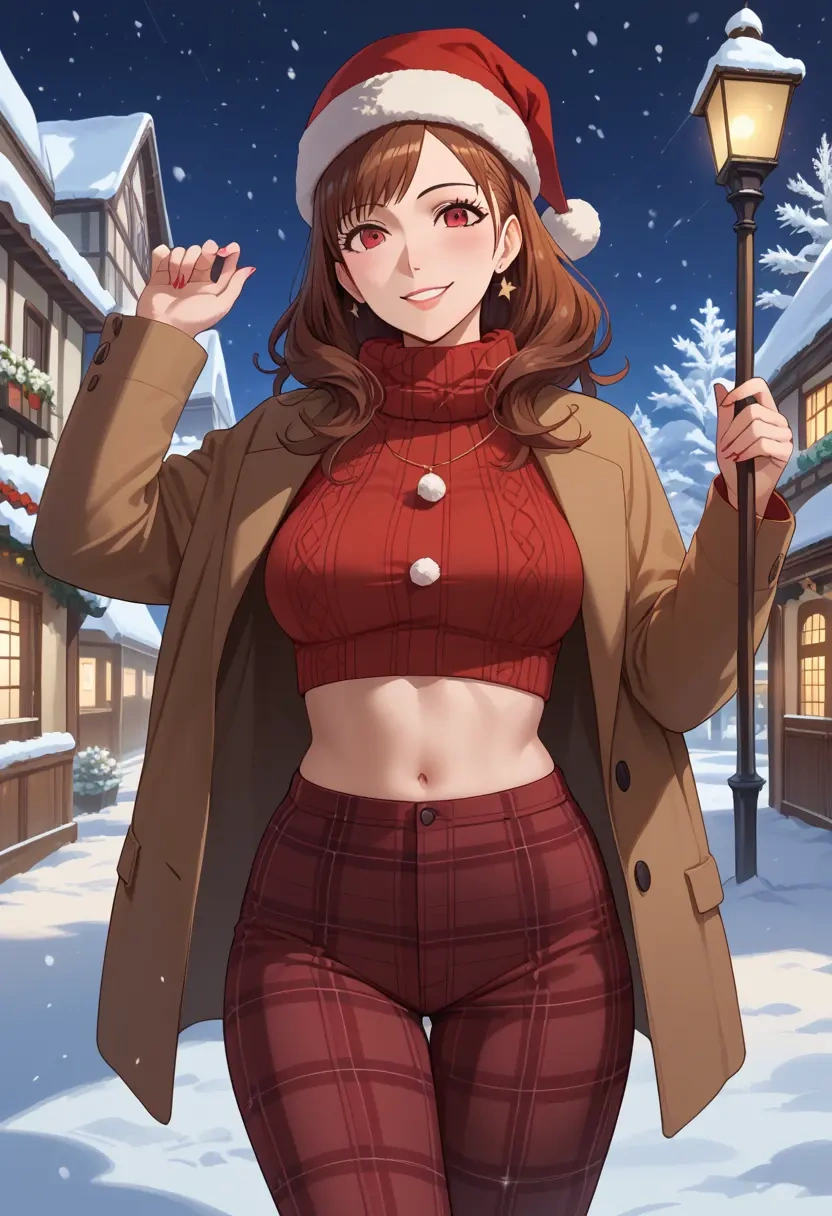 persona,shiomi_kotone,Christmas,plaid trousers  - 