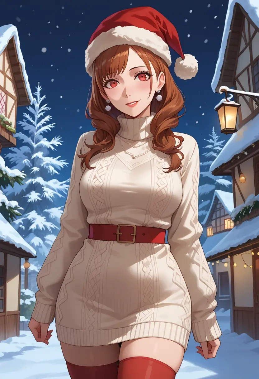 persona,shiomi_kotone,Christmas,sweater dress,stockings  - 