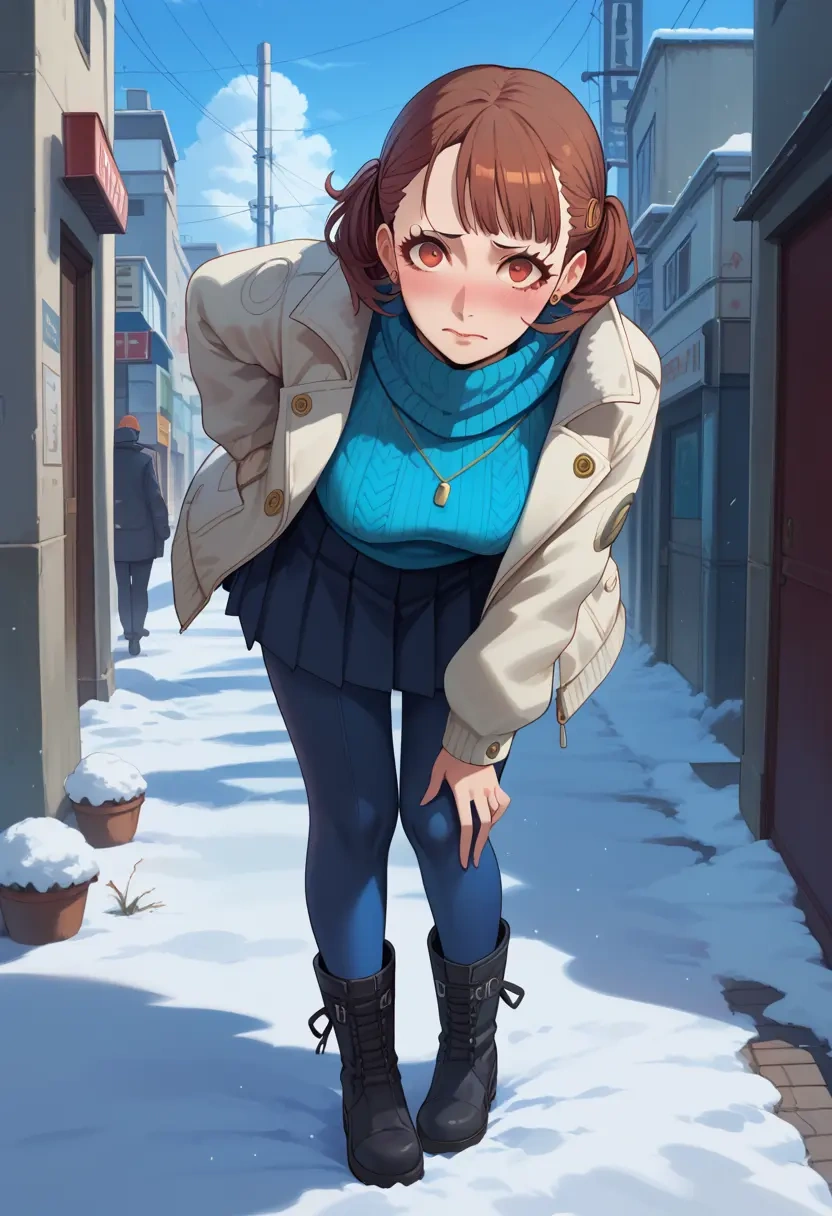 persona,shiomi_kotone,winter,student uniform,puffer jacket  - 