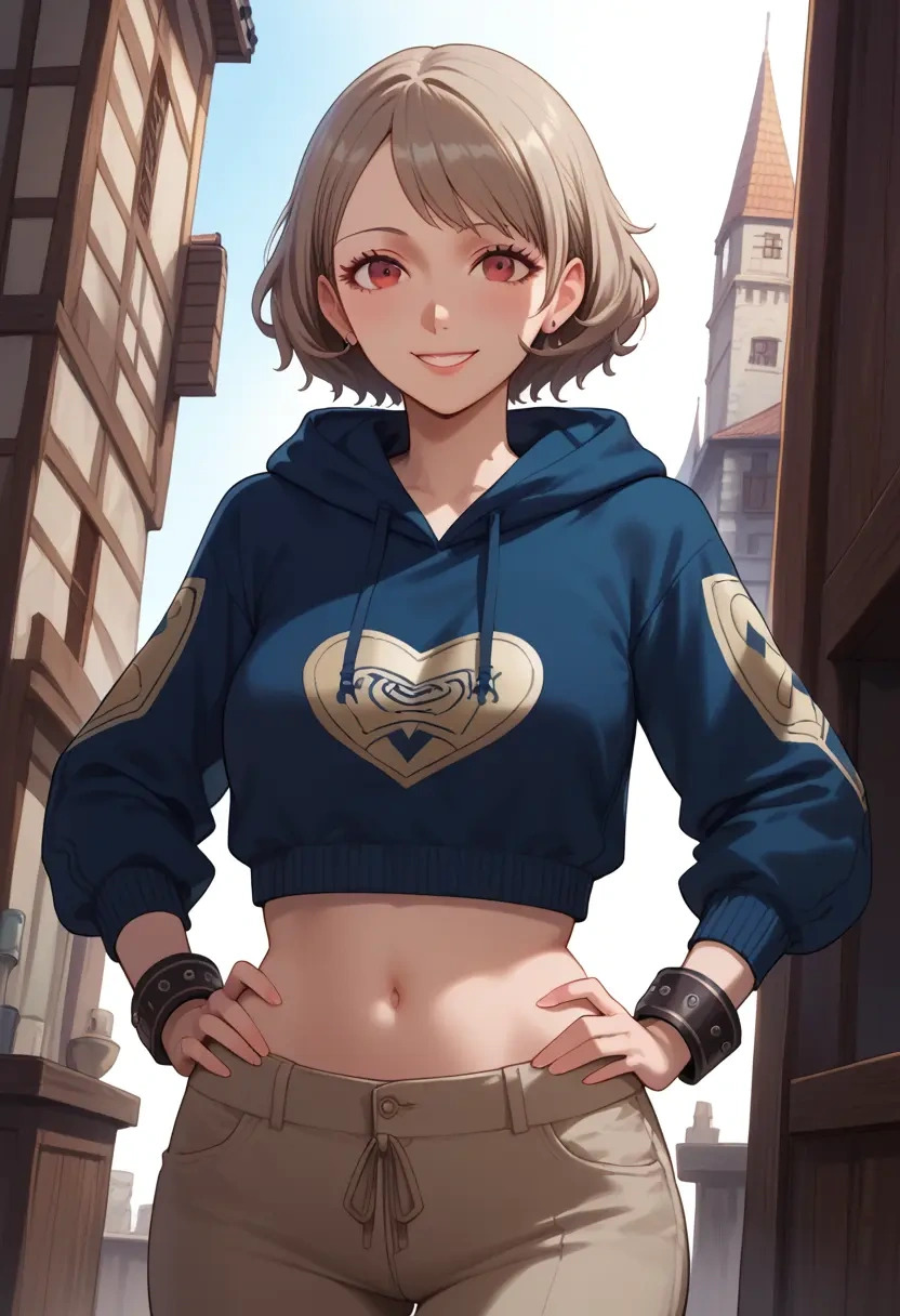 persona,shiomi_kotone,hoodie,cropped,high-waisted joggers  - 