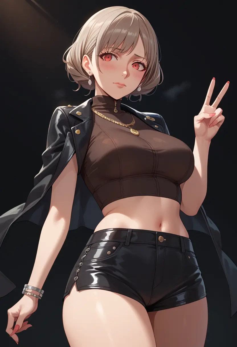 persona,shiomi_kotone,leather,shorts,crop top  - 