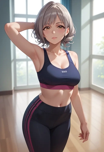 idolmaster,shiomi_syuko,yoga shorts, bra  - AI generated anime art