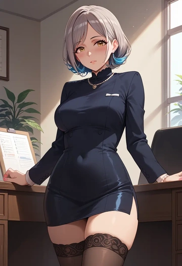 idolmaster,shiomi_syuko,secretary, stockings  - AI generated anime art