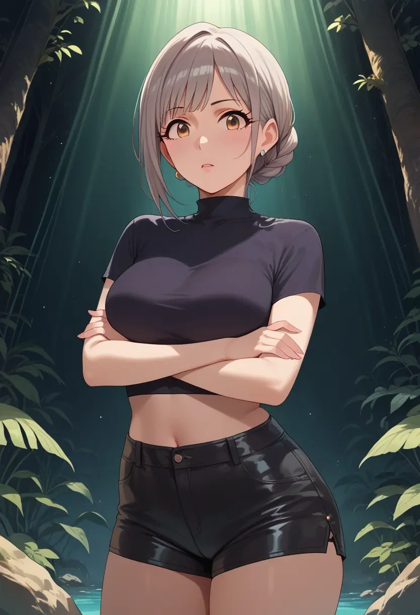 idolmaster,shiomi_syuko,leather,shorts,crop top  - 