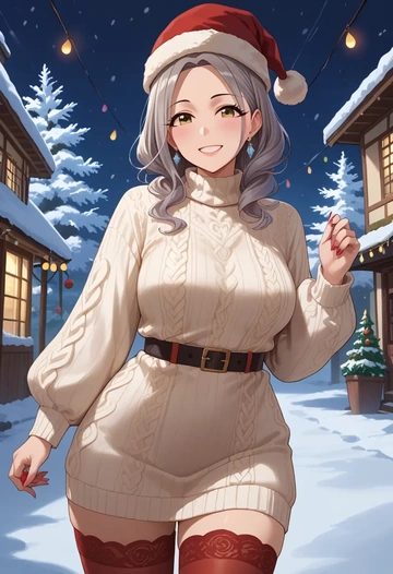 idolmaster,shiomi_syuko,Christmas,sweater dress,stockings  - AI generated anime art