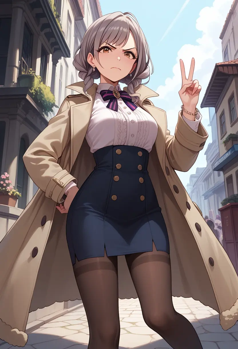 idolmaster,shiomi_syuko,coat,long,double-breasted,pencil skirt  - 