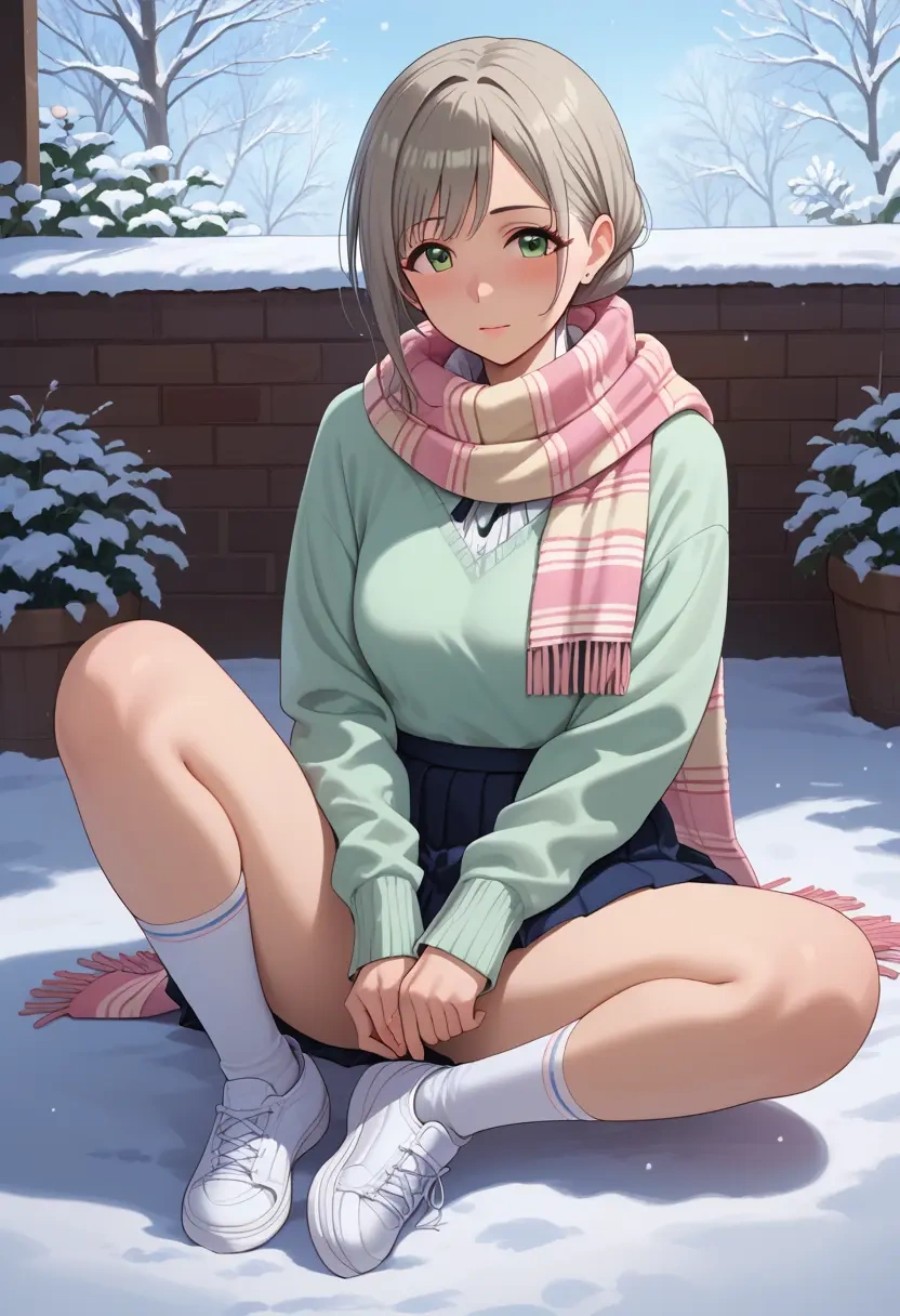 idolmaster,shiomi_syuko,spring,student uniform,knit sweater  - 