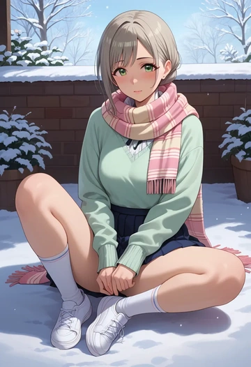 idolmaster,shiomi_syuko,spring,student uniform,knit sweater  - AI generated anime art