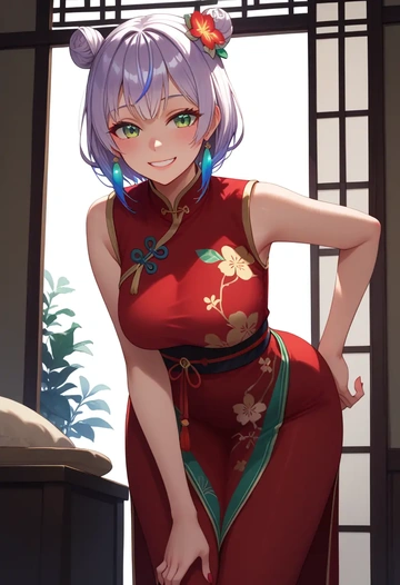 hololive,shirakami_fubuki_(1st_costume),qipao  - AI generated anime art