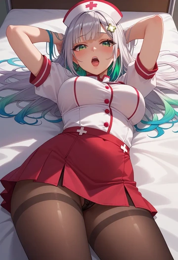 hololive,shirakami_fubuki_(1st_costume),nurse pantyhose,mini skirt, sexy  - AI generated anime art