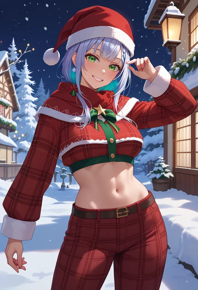 hololive,shirakami_fubuki_(1st_costume),Christmas,plaid trousers  - 