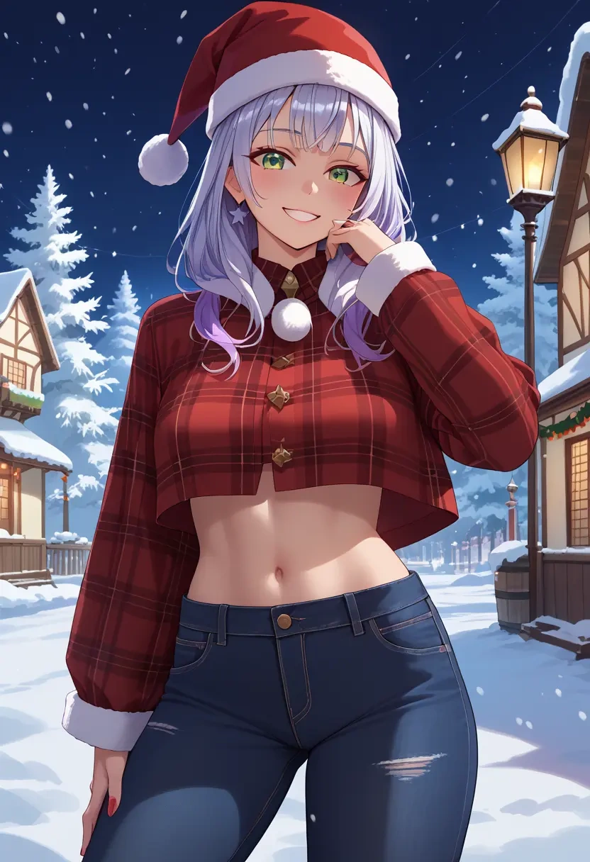 hololive,shirakami_fubuki_(1st_costume),Christmas,plaid trousers  - 