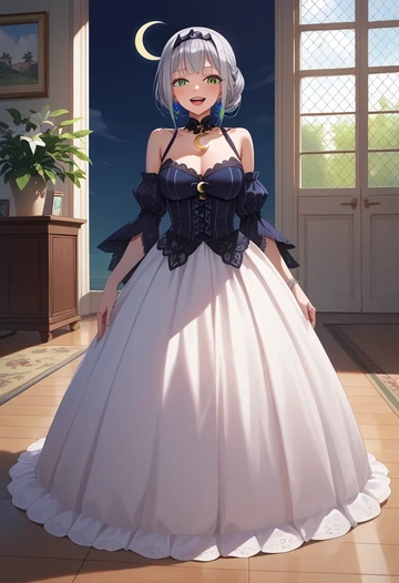 hololive,shirakami_fubuki_(1st_costume),gothic priestess gown,high slit,embroidered veil  - AI generated anime art