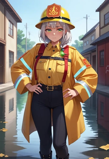 hololive,shirakami_fubuki,firefighter  - AI generated anime art