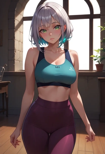 hololive,shirakami_fubuki,yoga shorts, bra  - AI generated anime art