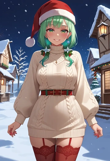 hololive,shirakami_fubuki,Christmas,sweater dress,stockings  - AI generated anime art