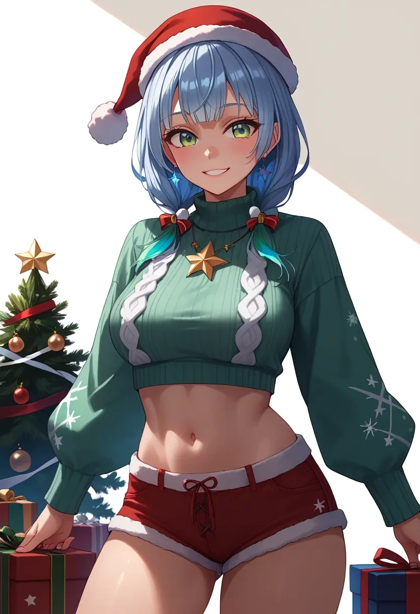 hololive,shirakami_fubuki,Christmas,red velvet shorts,turtleneck sweater  - 