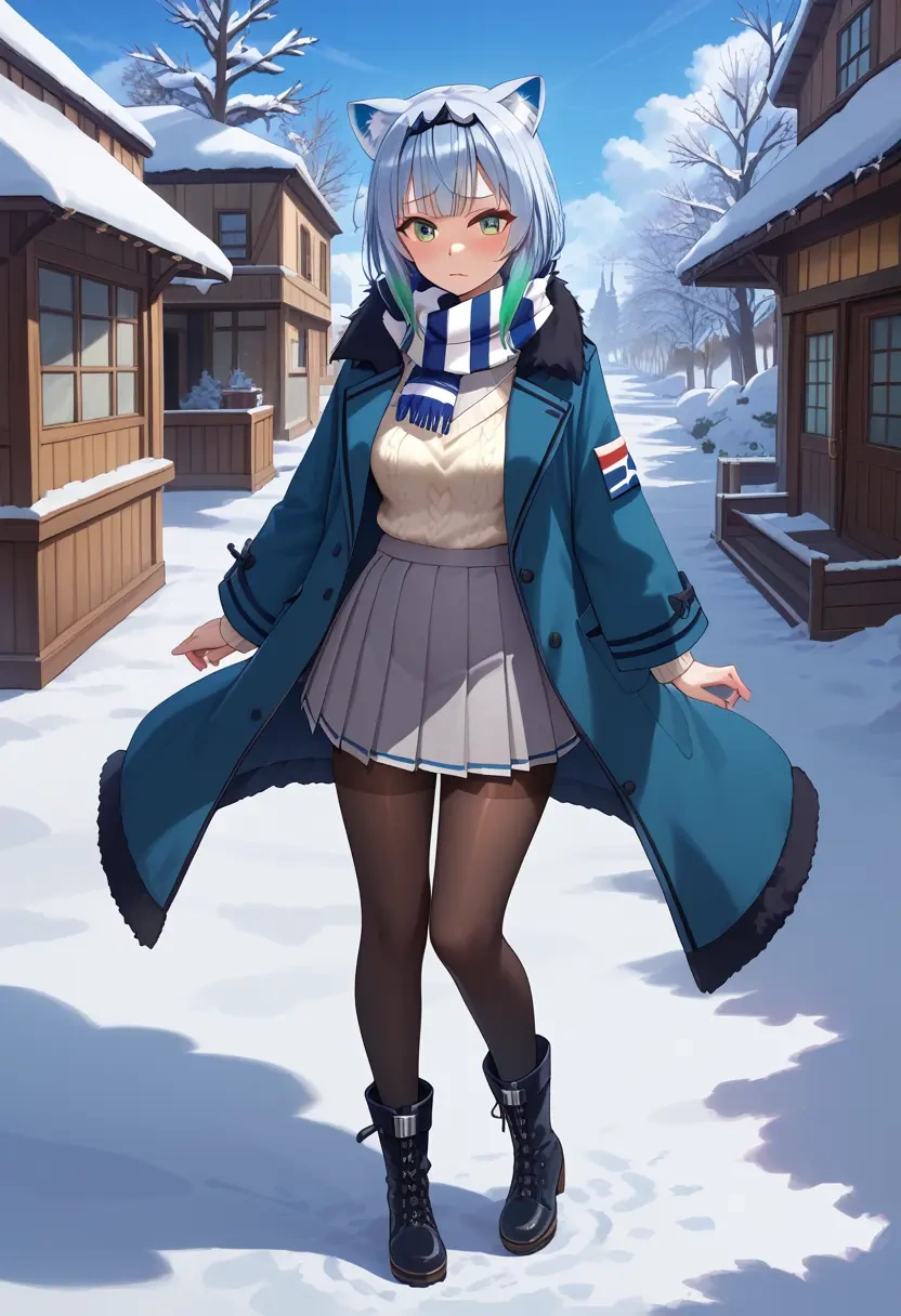 hololive,shirakami_fubuki,winter,student uniform,puffer coat  - 