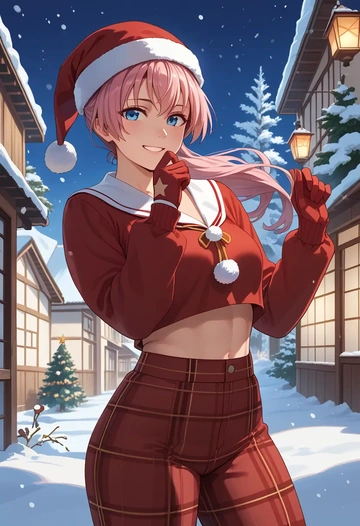 kantai_collection,shiranui_(kancolle),Christmas,plaid trousers  - AI generated anime art