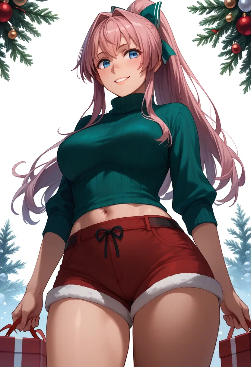 kantai_collection,shiranui_(kancolle),Christmas,red velvet shorts,turtleneck sweater  - 