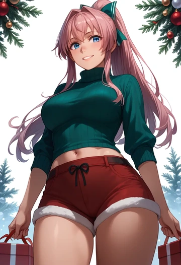 kantai_collection,shiranui_(kancolle),Christmas,red velvet shorts,turtleneck sweater  - AI generated anime art