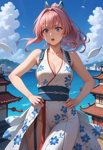 kantai_collection,shiranui_(kancolle),silk slip dress,floral prints  - AI generated anime art